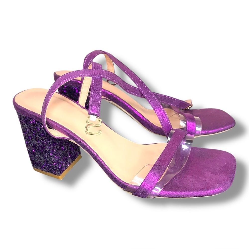 Y2K Era Size 6 Purple Glitter Chunky Heel Shoes Party Event Prom Square Toe